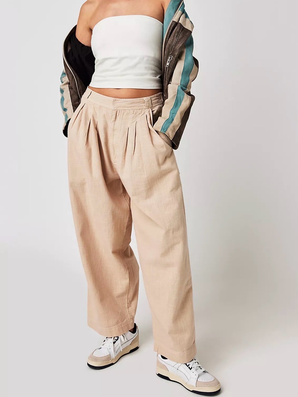 NWT Free People Lotta Love Linen Trousers in Pebble Size 12